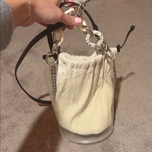 Zara Cream and Black Bucket Bag with Chain Accent